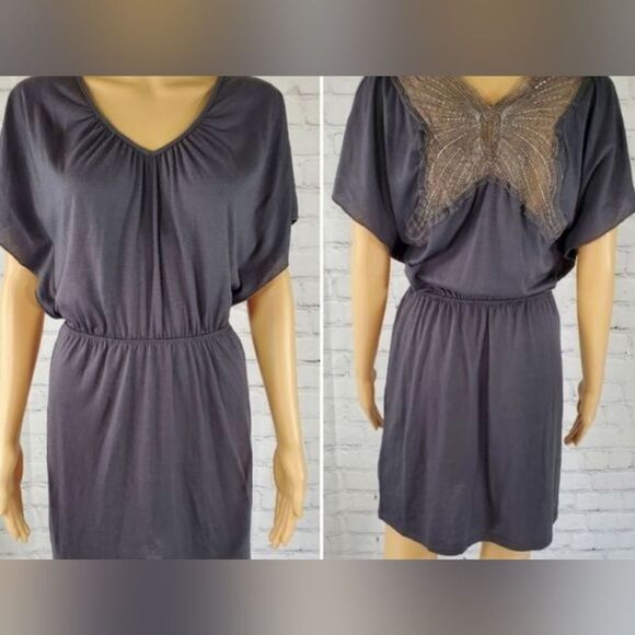 L8teR Dresses & Skirts - 🔹️L8teR Gray Sheer Butterfly Backed Dress Small